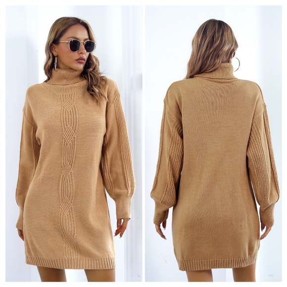 Lovely Rosetta Dresses & Skirts - Camel Turtleneck Sweater Dress